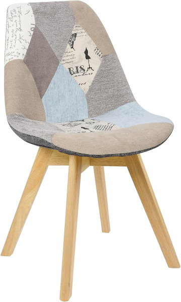 Esszimmerstuhl 1 Stück Design Stuhl Leinen Küchenstuhl Holz Patchwork, ‎Grau+khaki
