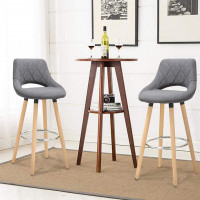 Breakfast Kitchen Counter Bar Stools Set of 2 pcs Linen Seat Bar Chairs Wood Legs Barstools High Stools