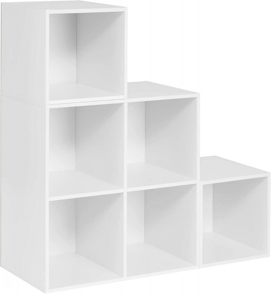 Weißes Regal für Buch Spielzeug, Bücherregal mit 6 Fächern, Würfelregal Stufenregal 90x90x30 cm
