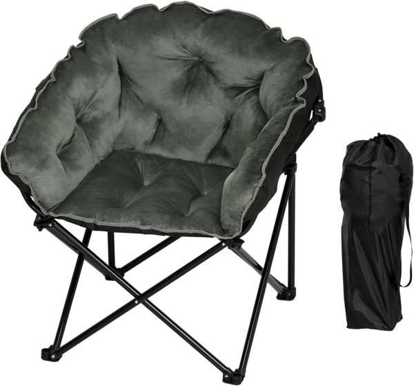 WOLTU Upholstered Velvet Oxford Camping Chair 150kg Black + Dark Gray