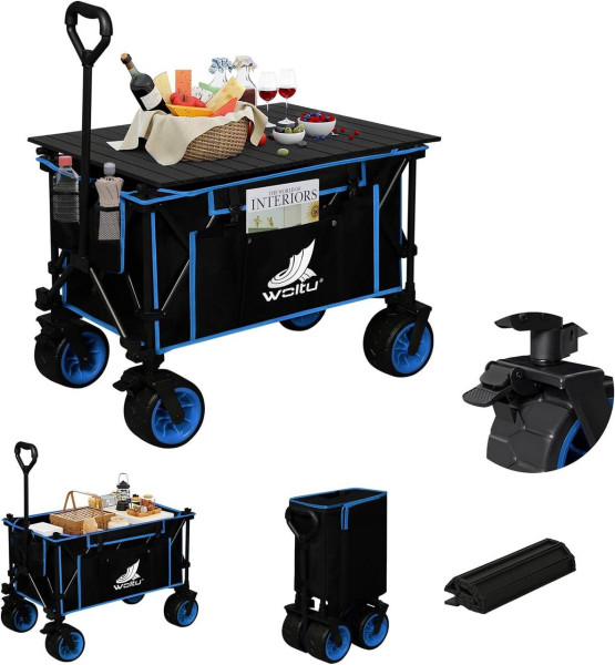 WOLTU handcart foldable, with brakes, 150L with table top, load capacity 120 kg