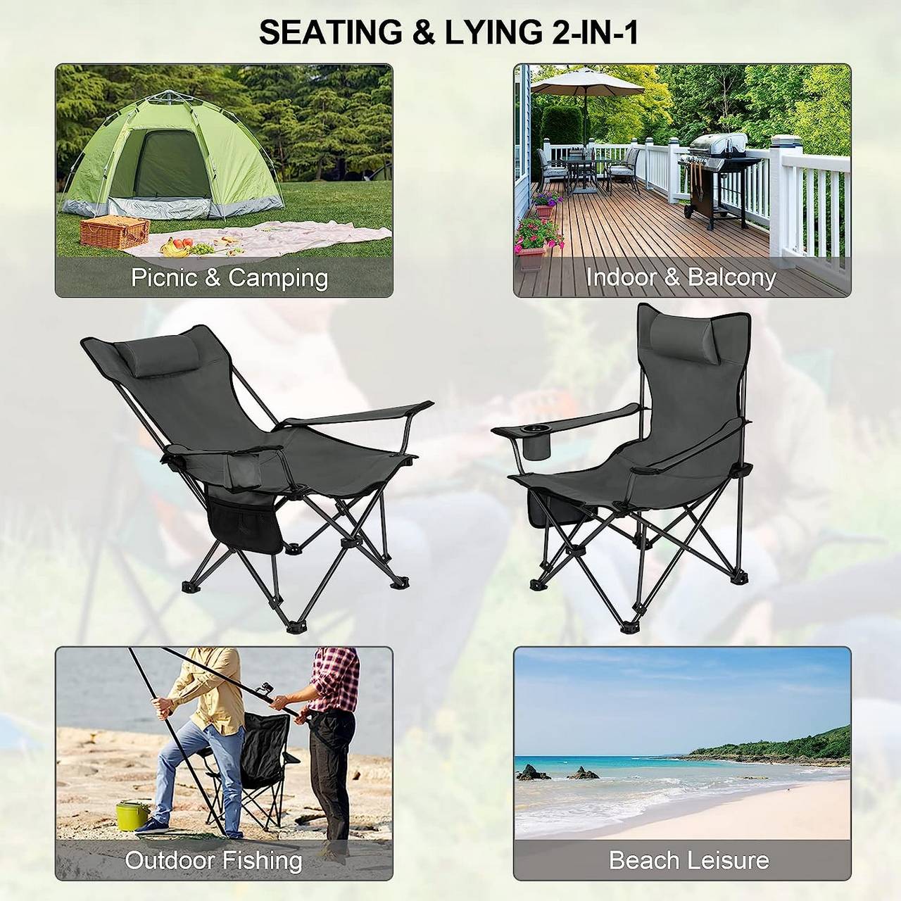 WOLTU-silla plegable para acampar y pescar, sillón ligero para exteriores  con reposacabezas, portavasos, bolsa de transporte de almacenamiento para  senderismo, Picnic y playa