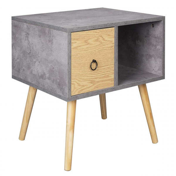 Nachttisch mit Schublade&Offenem Fach, mit Beinen, Holz, 48x40x50cm(BxTxH), Grau