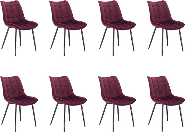 8er-Set Esszimmerstühle mit Rückenlehne, Sitzfläche aus Samt, Metallbeine bordeaux