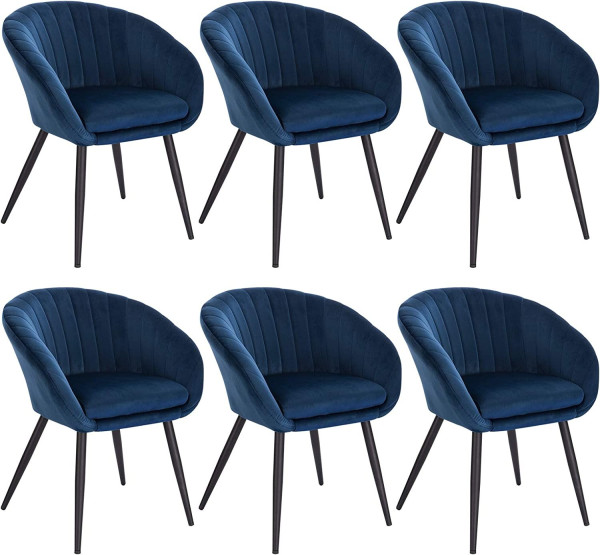 6X Esszimmerstuhl Küchenstuhl Polsterstuhl Design Stuhl mit Rückenlehne, Samt Blau