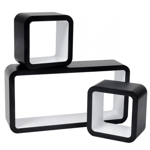 Wandregal Cube Regal 3er Set Würfelregal Hängeregal, Quadratisch Schwebend Design schwarz+weiß