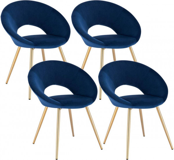 4er-Set Esszimmerstuhl Küchenstuhl Polsterstuhl aus Samt,blau 