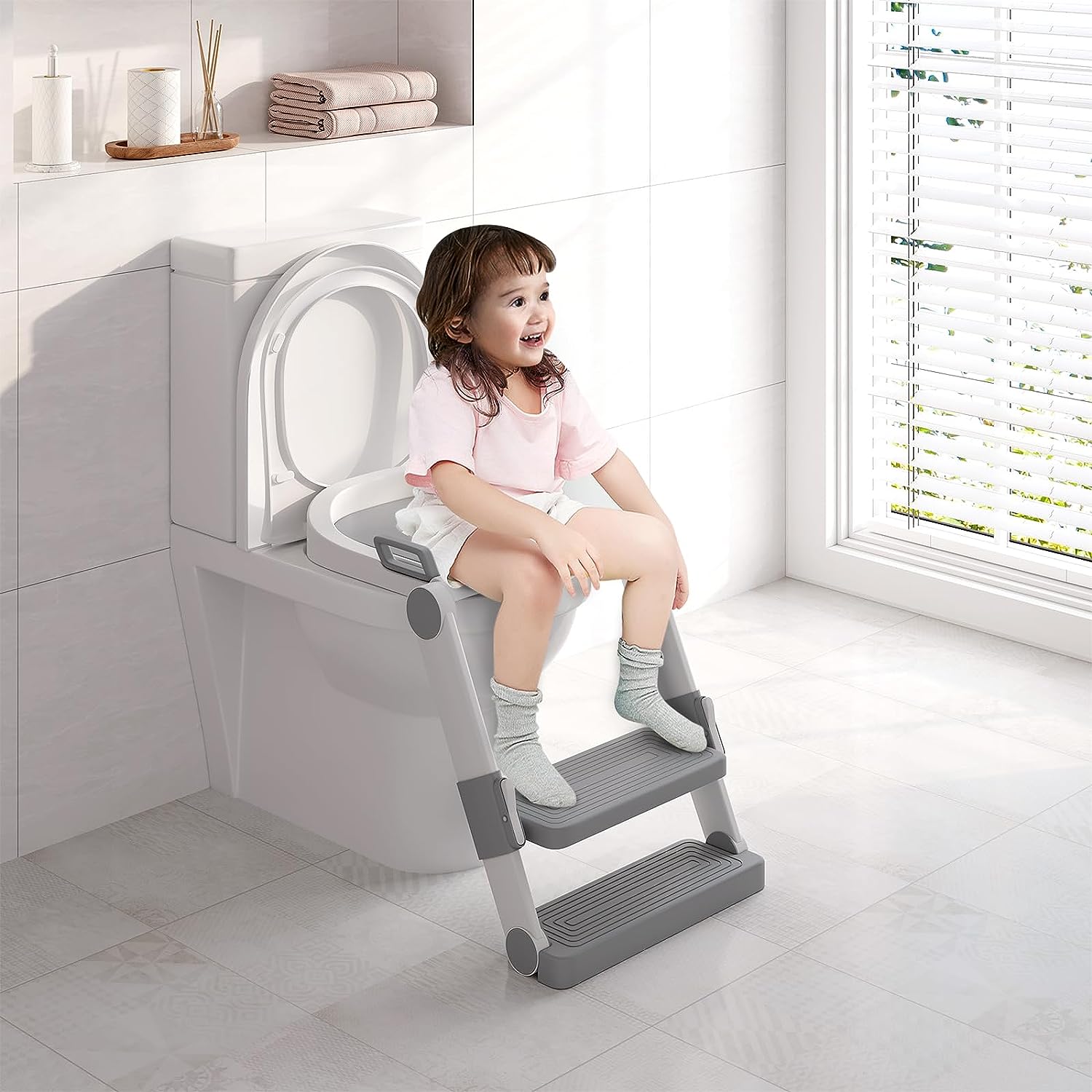 Reducteur de wc Siège de Toilette Enfant Pliable, Reducteur de Toilette Bébé  avec Marches Larges, Escalier Toilette Enfant avec Lunette