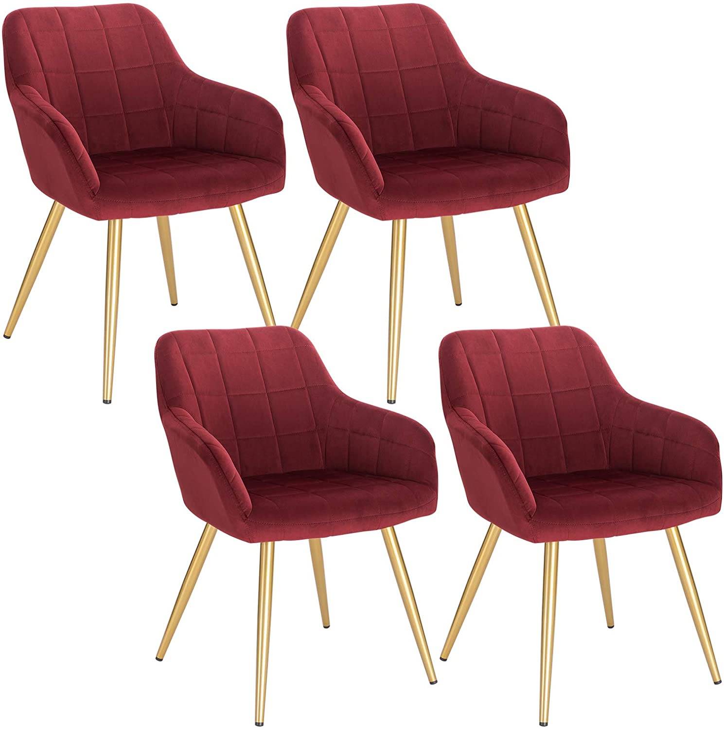 Sillas de comedor de terciopelo de 4 piezas, moderna silla auxiliar  tapizada con respaldo ergonómico y patas de metal, cómodas sillas de sala  de