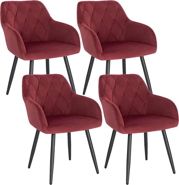 4er Set Esszimmerstühle mit Armlehne Rückenlehne, Stuhl mit Samtbezug Metallbeinen bordeaux