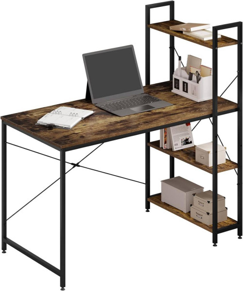 Schreibtisch Büromöbel PC Tisch Bürotisch Arbeitstisch aus Holz&Stahl, Vintage-Braun Schwarz