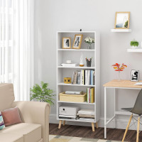 Bücherregal mit 5 Fächern, Bücherschrank, Standregal Weiß, Aktenregal für Büro, SK022ws