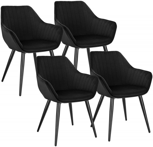 4er-Set Esszimmerstuhl mit Armlehne aus Samt & Metallbeine,schwarz