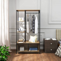 Clothes rack with three shelves made of tubular steel chipboard