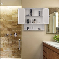 Spiegelschrank Badezimmer, offenes Fach, höhenverstellbarer Einlegeboden, weiß