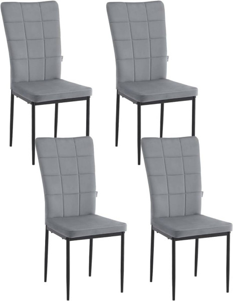 Esszimmerstühle 4er Set, gepolsterter Stuhl mit hoher Rückenlehne, aus Samt, Metallbeine, Dunkelgrau