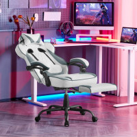 WOLTU Gaming Stuhl mit Taschenfederkissen, ergonomisch, Fußstütze, Leathaire-Stoff