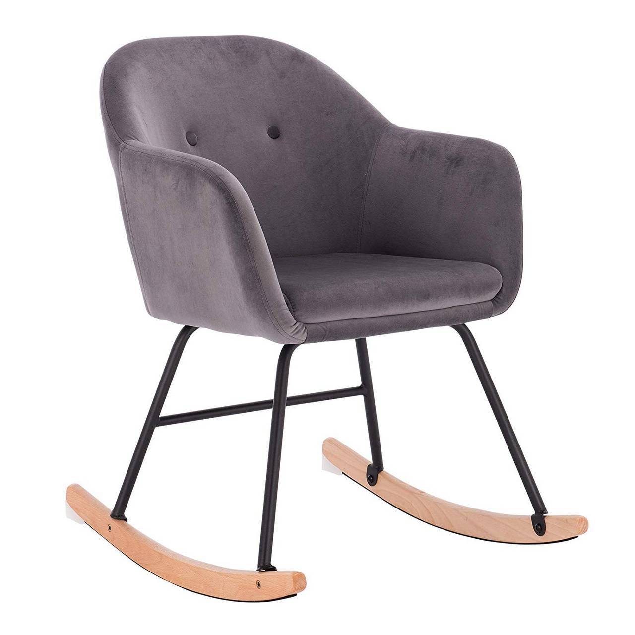 WOLTU Rocking Chair Light Grey Rocker Relax Chair Lounge Chair Recliner Relaxing Chair Linen with Comfortable Padded Seat 