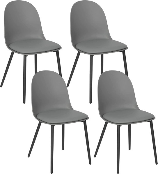 Esszimmerstühle 4er Set, mit Kunstleder-Bezug, Rückenlehne Metallbeine, Grau