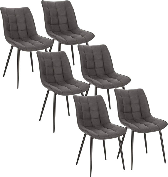 6er-Set Esszimmerstühle mit Rückenlehne, Sitzfläche aus Stoffbezug, Metallbeine dunkelgrau