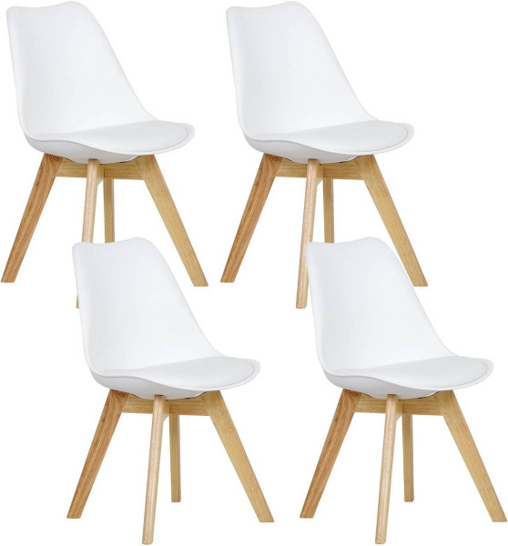 4er Set Esszimmerstühle, Design Stuhl Kunstleder Holz, weiß