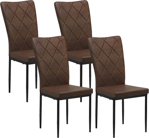 Esszimmerstühle 4er Set, Küchenstuhl Kunstleder, mit hoher Rückenlehne, Metallbeinen dunkelbraun