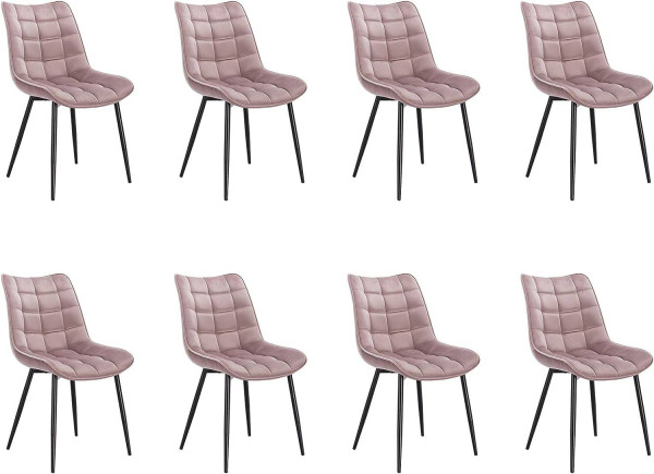 8er-Set Esszimmerstühle mit Rückenlehne, Sitzfläche aus Samt, Metallbeine rosa