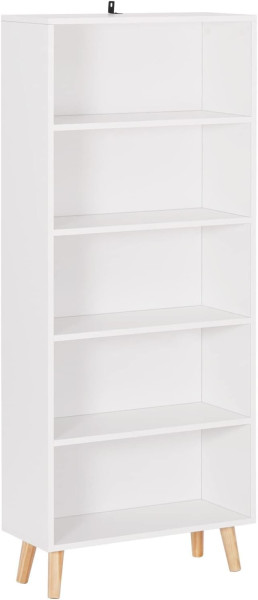 Bücherregal mit 5 Fächern, Bücherschrank, Standregal Weiß, Aktenregal für Büro, SK022ws