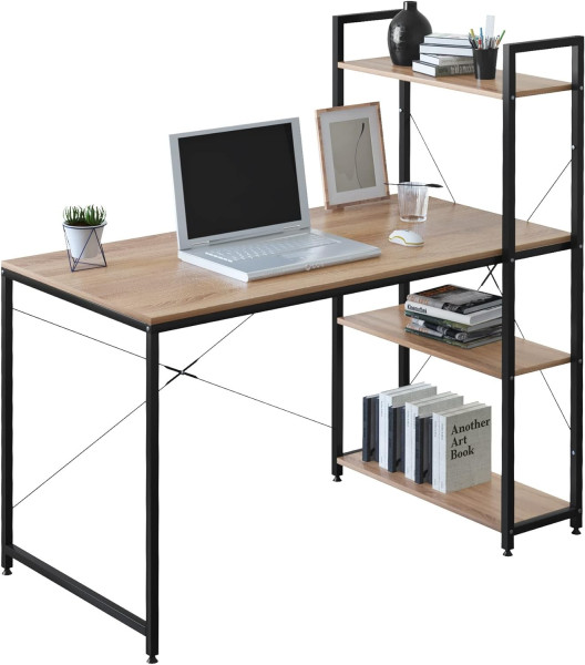 Schreibtisch Büromöbel PC Tisch Bürotisch Arbeitstisch aus Holz&Stahl, Heller Eiche+schwarz