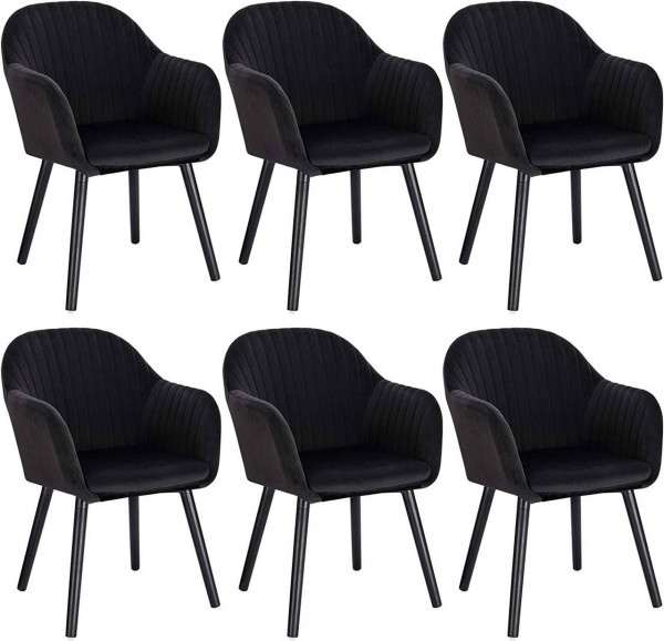 6er-Set Esszimmerstühle Küchenstuhl Wohnzimmerstuhl mit schwarzer Beine Samt Massivholz schwarz