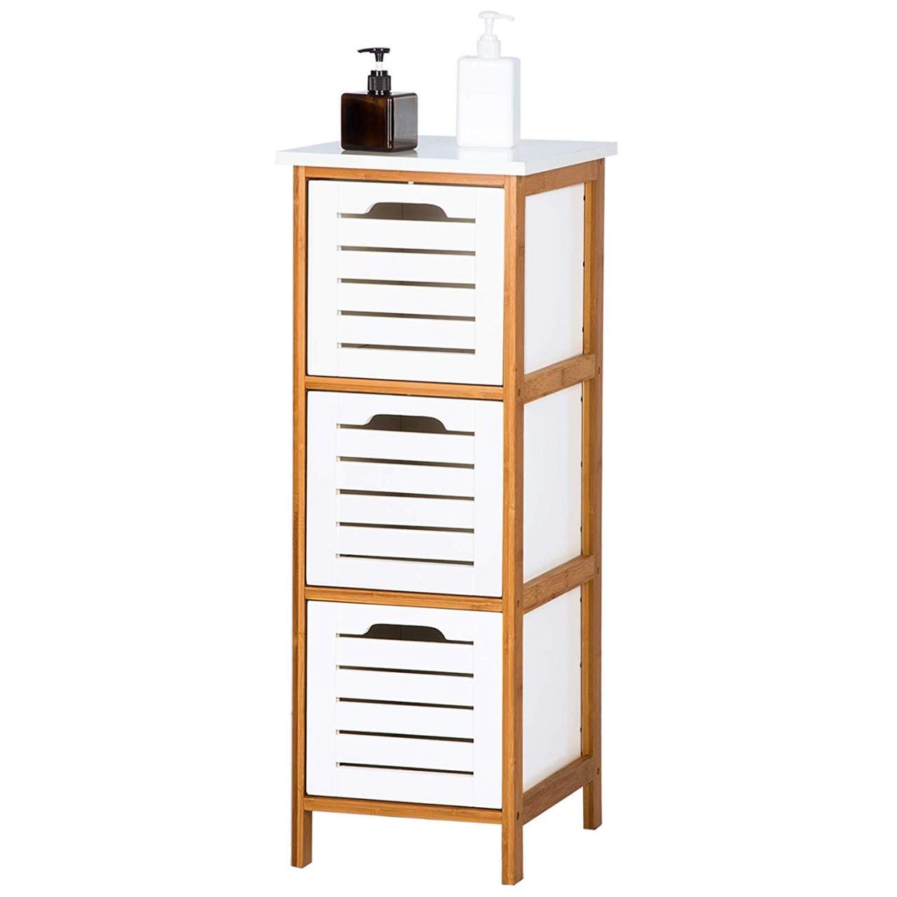 Bamboo Bathroom Storage Cabinet Floor Unit With 3 Drawers Cupboard
