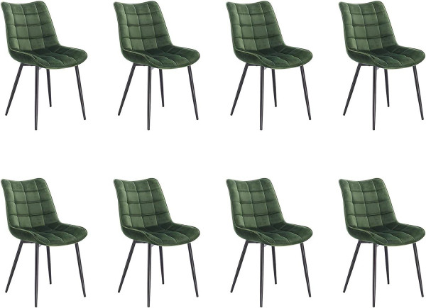 8er-Set Esszimmerstühle mit Rückenlehne, Sitzfläche aus Samt, Metallbeine dunkelgrün
