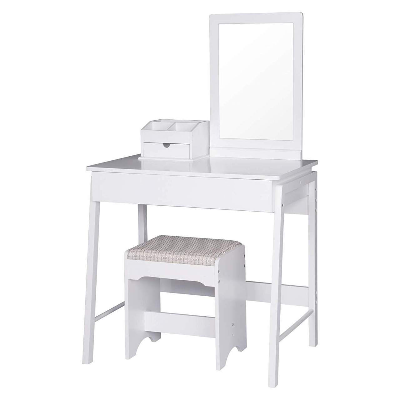 White Dressing Table With Mirror Padded Stool Model Candy