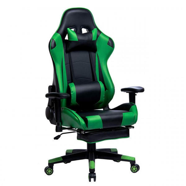 Gaming Chair, Faux Leather Seat with 155° Tilt Reclining Function Lumbar Support & Relaxing Footrest and Headrest