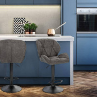 Set of 4 bar stools, counter stools, with backrest, height-adjustable, rotating, faux leather and steel