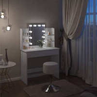 Schminktisch mit LED-Beleuchtung, Frisiertisch mit Spiegel, Kosmetiktisch, Modern Holz, 90x135x40 cm